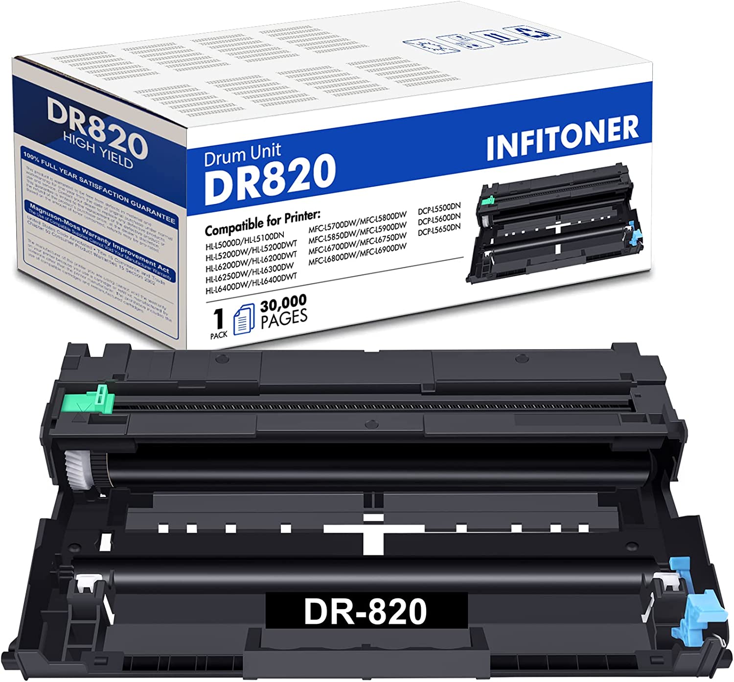 DR820 DR-820 DR 820 - Unidad de tambor compatible con Brother DR820 DR 820 Work para Brother HL-L6200DW MFC-L5850DW MFC-L5800DW MFC-L5900DW HL-L5200DW HL-L5100DN Impresora, color negro Paquete